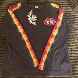 Boys Lie Charcoal Sweatshirt with Red and Yellow Tie-Dye Sleeves NWT